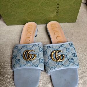 Gucci Jolie Size 41 Slides 11 Women's Sandals Logo Leather Canvas Shoes Marmont